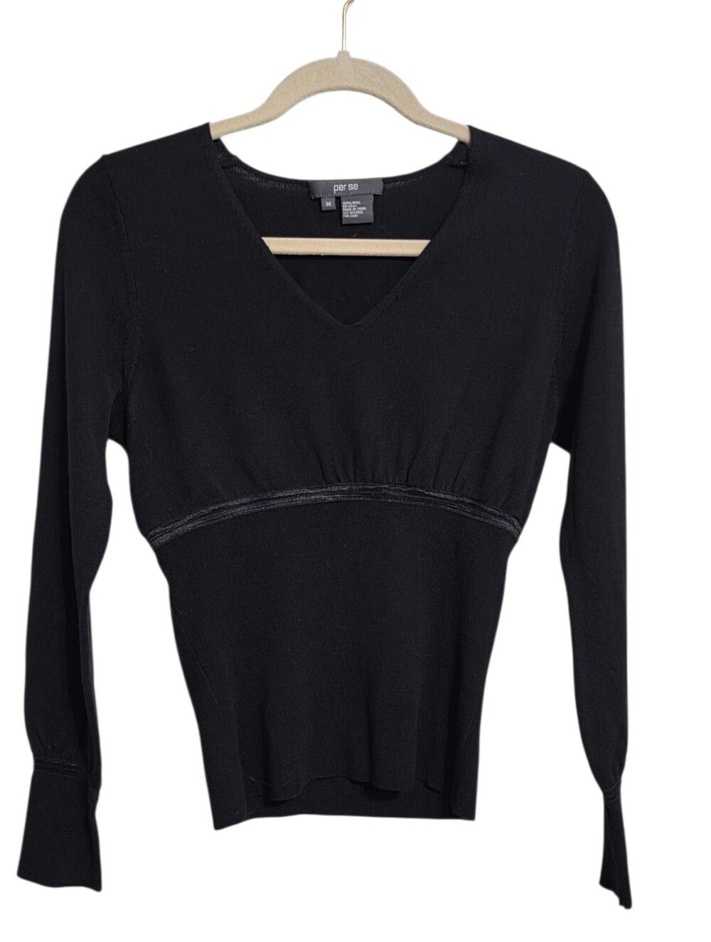 Perse Y2K Black 100% Wool Empire Waist Sweater M Old Money Quiet Luxury
